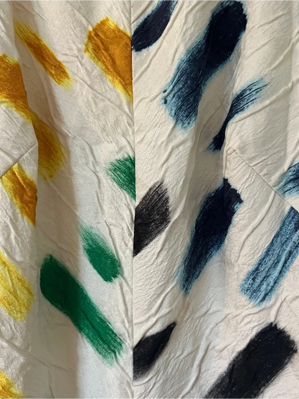 Milly White Brushstroke Shift Dress with Green, Yellow, Navy & Red Accents